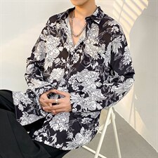 2025秋季新款衬衫青少年长袖免烫宽松扎染印花男衬衫CS2312-P35，男装衬衫，电商A062