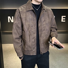 2025新款秋季皮衣外套男翻领潮牌美式休闲皮夹克A313-PY909-P155，男装皮衣，电商A313