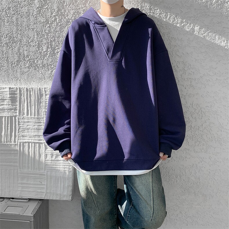 8XL-M叠穿假两件卫衣重磅连帽V领拼接套头衫宽松大码外套WY006P65,女装短外套,电商B312
