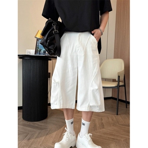 白色七分裤短裤男2025夏季新款高级感宽松阔腿直筒中裤子 K752图片
