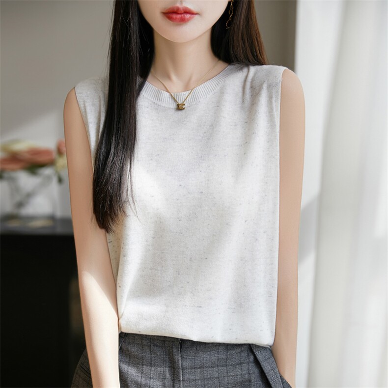 夏季精纺羊毛针织背心女圆领一线成衣点子纱无袖吊带宽松打底上衣，女装背心吊带，东远绒业