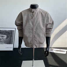 2025秋季新款现货绒感雾花皮衣男立领夹克外套DSA157B-J2550-P85，男装夹克，电商A157B