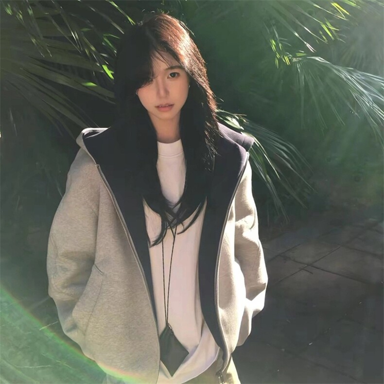 抖音得物高品质二开26春装美式重磅宽松结构双面连帽卫衣外套W68,女装短外套,电商A486-1