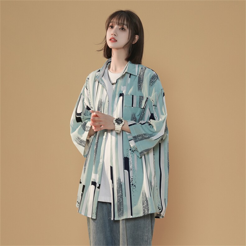 C8045/P35中性风夏季条纹个性衬衫男短袖衬衣宽松休闲大码上衣男，女装衬衫，电商A141