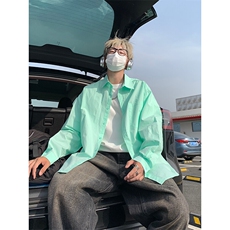 薄荷曼波绿色慵懒风衬衫男薄款防晒长袖衬衣外套C2242-特价46，男装防晒衣，电商A007