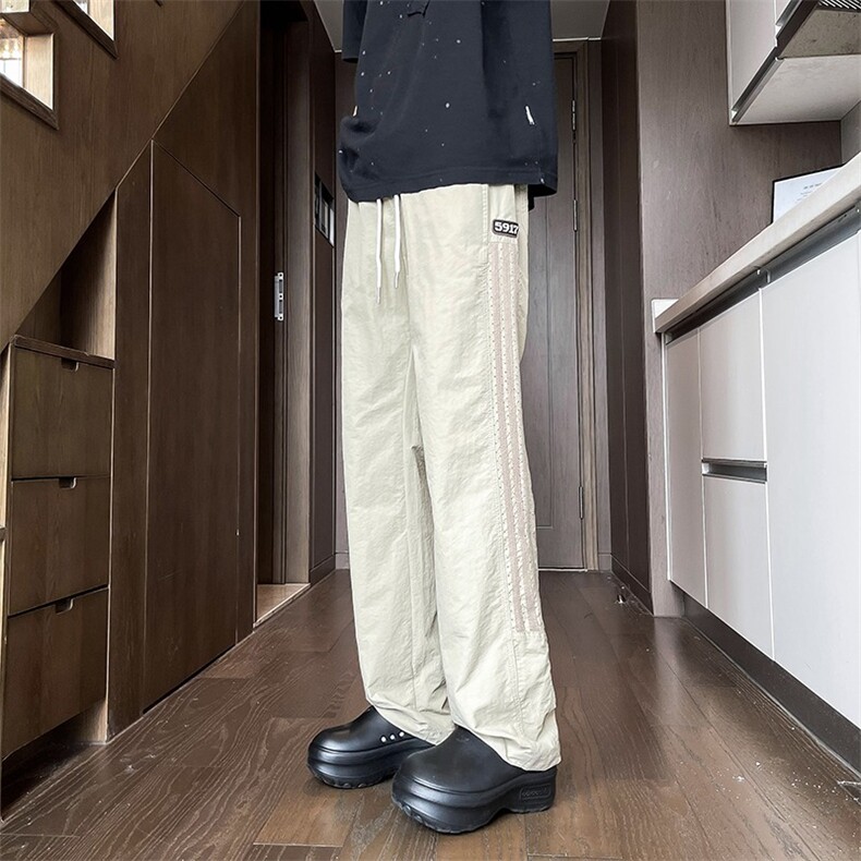 三条杠冰丝裤子男夏季薄款显腿长垂感直筒裤冲孔KB855,男装休闲裤,星座1116A-1（原606A）