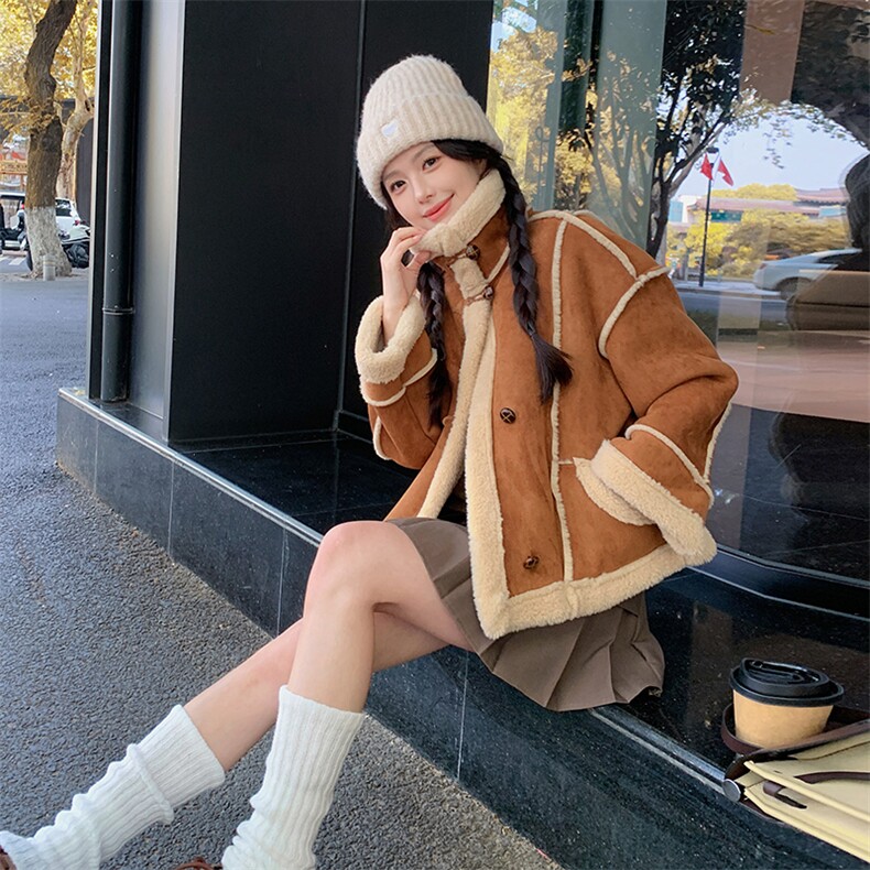 新款现货主推皮毛一体外套9896-P185-K268,女装短外套,2C129