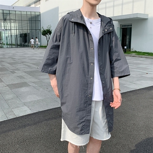 七分袖防晒衣服炸街外套男夏季连帽风衣中长款冲锋衣潮 W894-P35图片