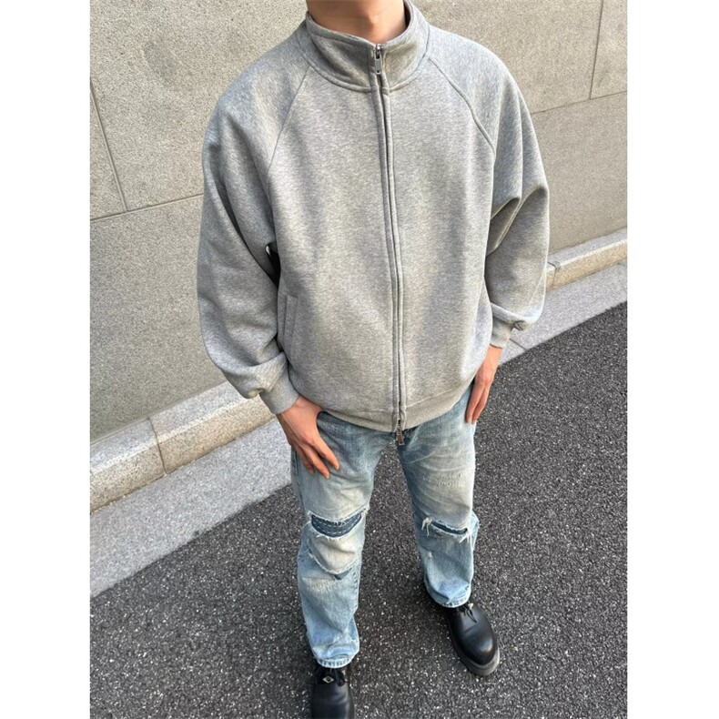 小众重磅纯色立领卫衣男春秋季美式休闲宽松阔版双拉链开衫外套潮,男装卫衣,星座506A