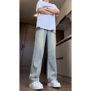 加绒牛仔裤男款显瘦弯刀微喇裤高街直筒显高美式裤子NZ6301图片