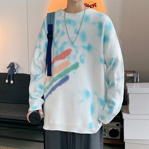 ！2023秋冬新款男士扎染彩虹毛衣情侣中性百搭针织衫M309P65图片