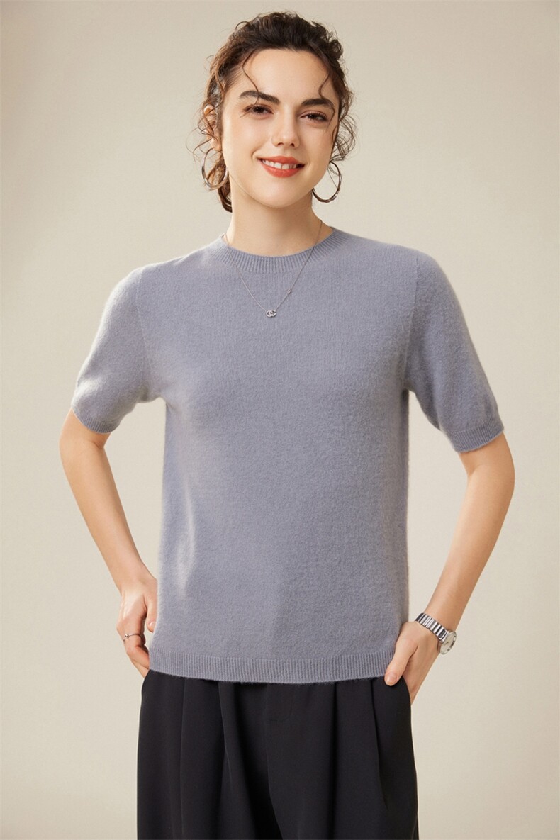 冬季新款毛衣女宽松显瘦时尚百搭圆领羊绒短袖,女装羊绒衫,首品羊绒