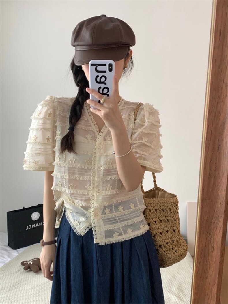 V领流苏小衫立体刺绣，其它，DAP