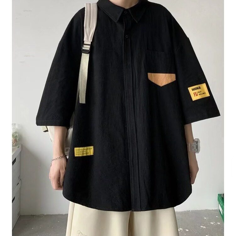 日系短袖衬衫男款夏薄款宽松休闲百搭衬衣凉感港风上衣LS2202P34,男装衬衫,星座1013-5