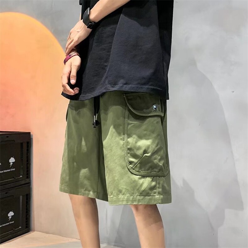 夏季潮流宽松抽绳五分休闲阔腿裤机能工装大口袋短裤男 K3244-P35图片