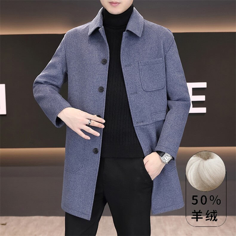 冬季新款男士高品质商务休闲羊绒毛呢大衣中长款风衣外套9716P180,男装风衣,电商B226