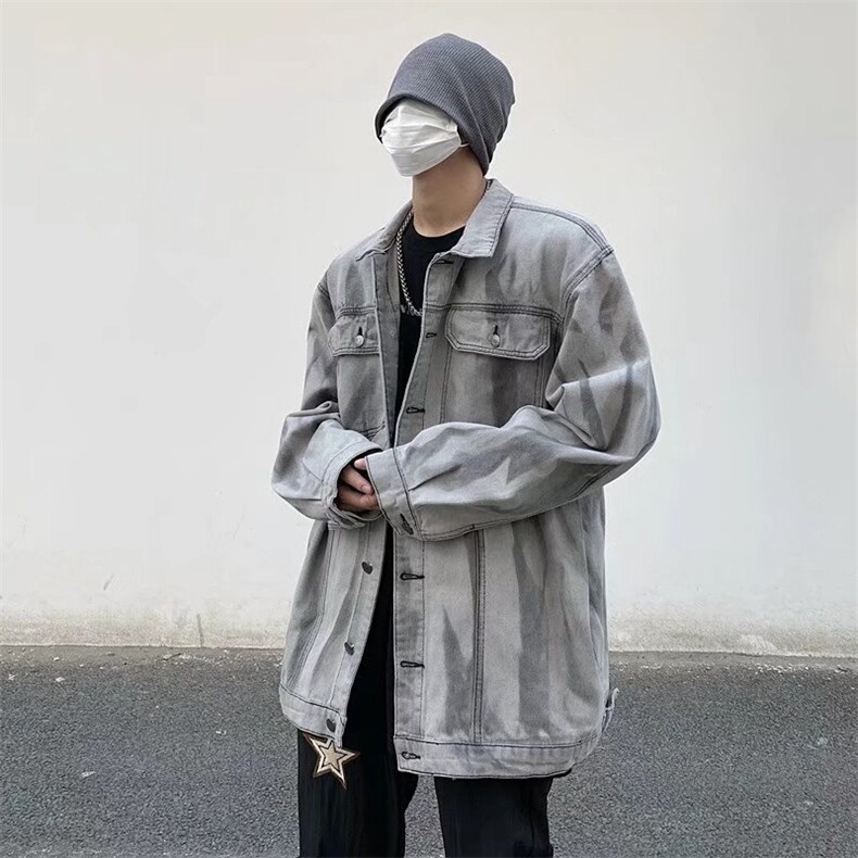 高街美式街头水洗扎染牛仔外套2024新款宽松男女夹克~JK549-p70,男装夹克,星座601-2