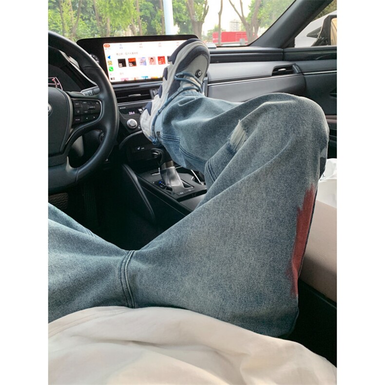 【网图】复古蓝泼墨破洞牛仔裤男款夏季美式vibe裤子KNZ01CC-P48,男装牛仔裤,星座1007（原301D）