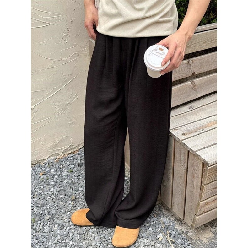 现货亚麻直筒休闲裤男士阔腿裤韩系通勤cleanfit穿搭K06030特P45，男装休闲裤，星座1004（原星座815-3）