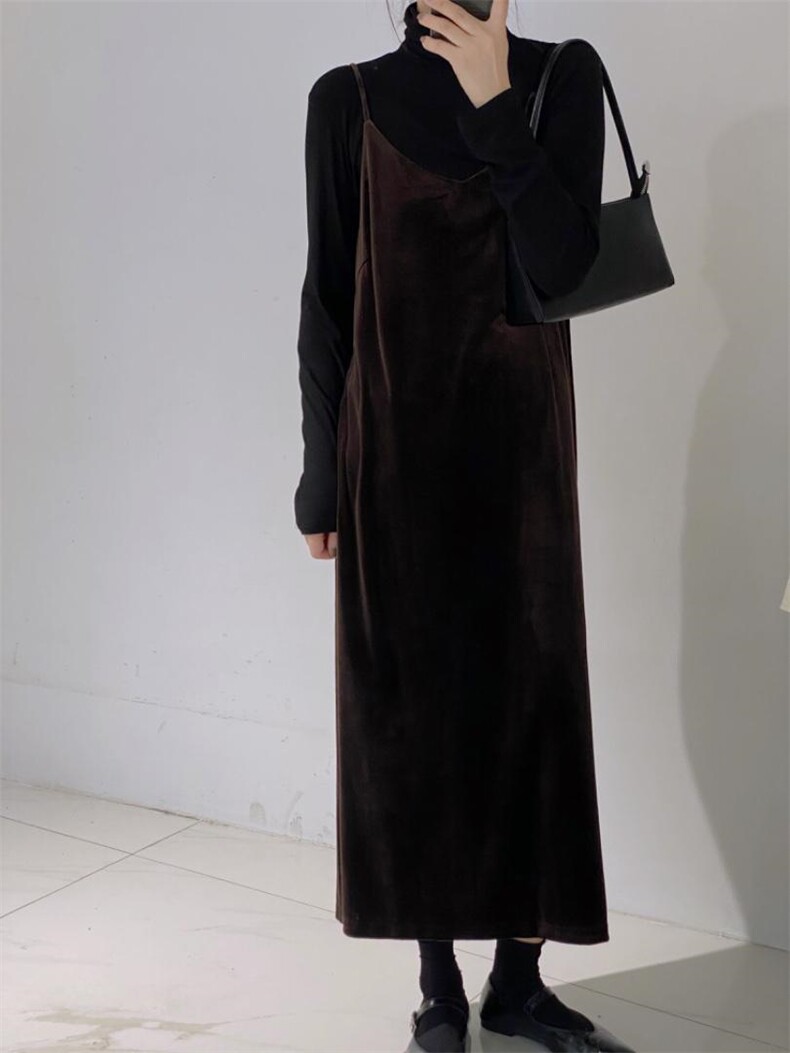 丝绒吊带裙，女装背心吊带，驿谷