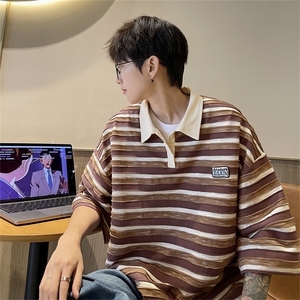 重磅洗水撞色条纹毛边POLO衫短袖T恤XP2323-P45控68图片