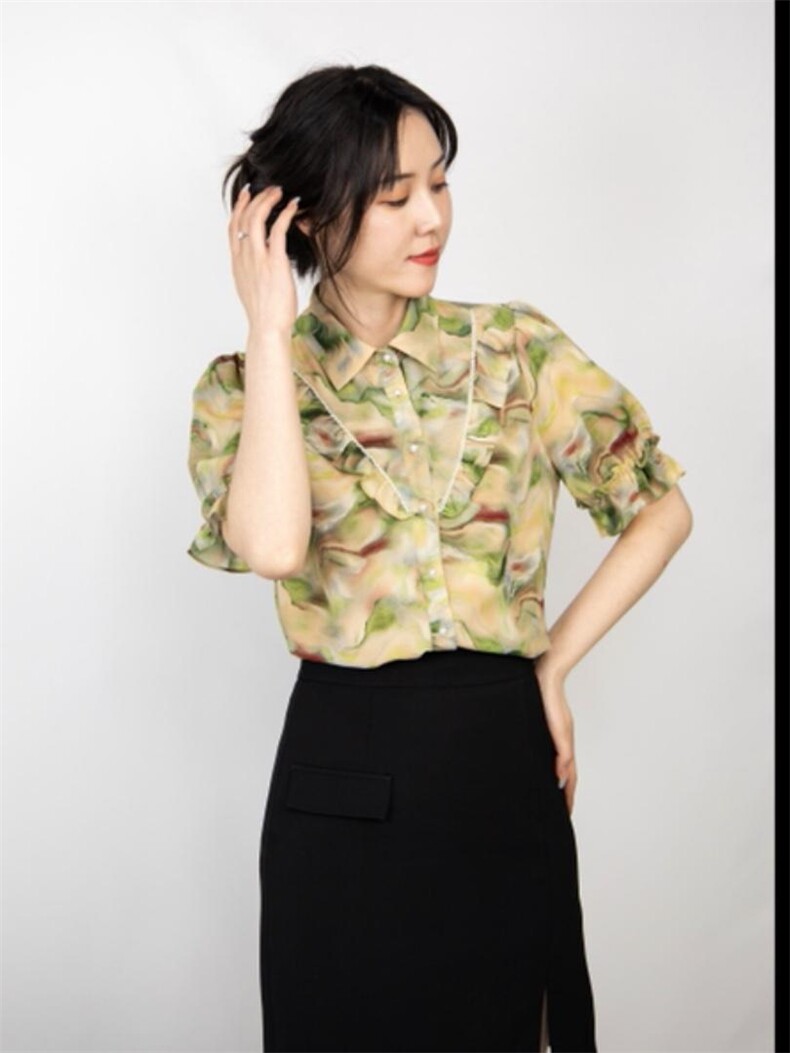 【现货】2022夏季新款复古轻熟衬衫,女装衬衫,依一秀水