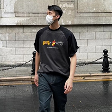 抖音得物高品质二开240克宽松纯棉美式潮牌插肩袖拼接短袖T恤，男装T恤，电商A486-1