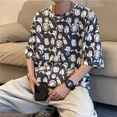 2023夏季趣味满印短袖T恤男女韩版情侣装宽松体恤上衣T571-P33，男装T恤，星座512-2