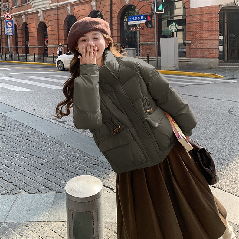 现货[大口袋针织拼牛角扣]90绒羽绒服外套2C220-L305P295K409,女装羽绒服,2C220