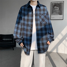 8XL-M格子衬衫男长袖秋季美式复古潮宽松衬衣外套CS516P55控78，男装衬衫，电商D206-1