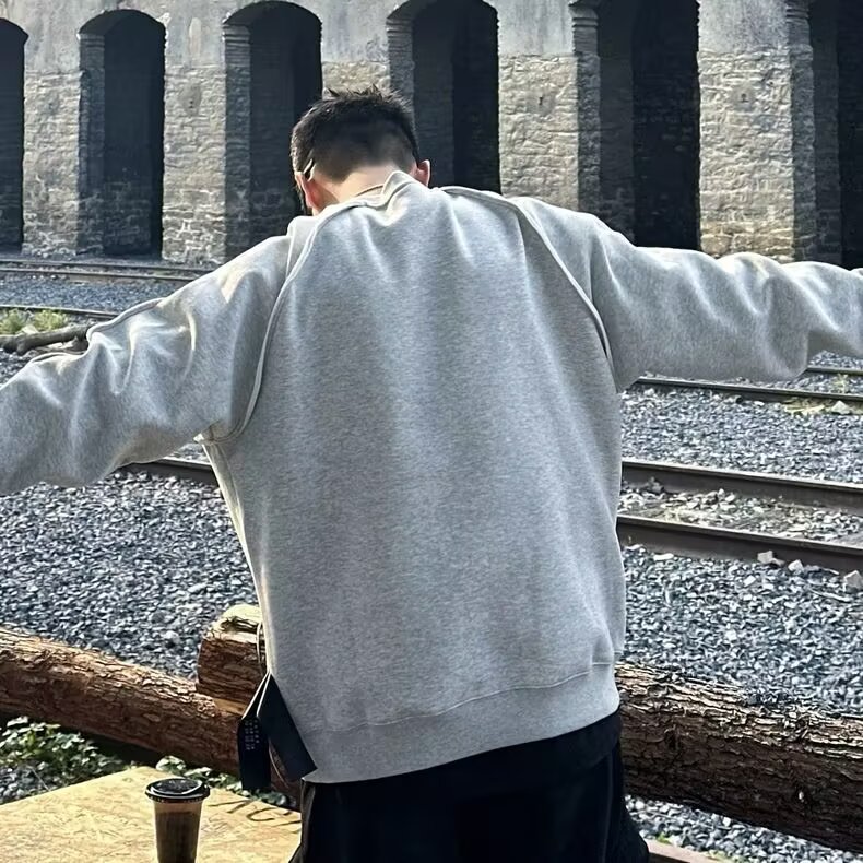 马切达春秋重磅圆领男士卫衣美式情侣休闲长袖百搭纯色外套潮,女装短外套,四季星座505