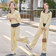 连帽卫衣阔腿裤套装女早春季2026新款时髦洋气拼色休闲运动两件套，女装套装/套裙，浙宝029