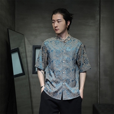 新中式立领风潮T恤短袖高品质刺绣汉服时尚提花T2402-P58，男装T恤，电商A227