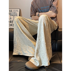 8XL-M高级感冰丝裤男诧寂风定制手工乱褶宽松阔腿拖地裤男K9152，男装休闲裤，电商D206-1