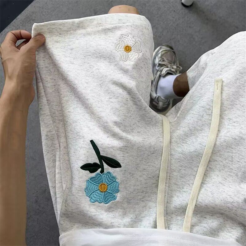 夏季美式小花刺绣宽松运动短裤五分男潮人百搭情侣潮流K6490-P28，男装牛仔裤，星座412-3
