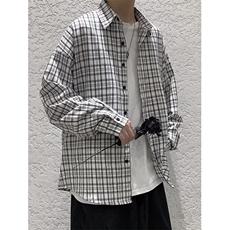 复古格子衬衫男女中性风宽松长袖慵懒风休闲衬衣网红寸衫C067，男装衬衫，星座1116A（原606A-3）