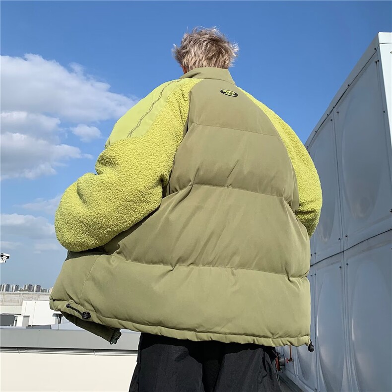 羊羔毛拼接棉服男冬季新款加厚情侣面包服设计感小众棉衣外套,男装棉衣,星座506A