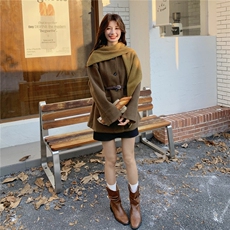 新款！冬装围巾+腰带撞色毛呢大衣外套2C133-8983-P195-K278，女装毛呢外套，2C133