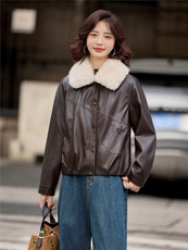 【冬季女装新款】可脱卸毛领加绒加厚保暖皮棉P-140，女装皮衣，简古