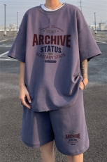 ！2025夏季新款男士华夫格短袖短裤套装透气一套HTZ80P50，男装T恤，电商B220