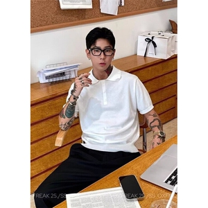夏季日系休闲短袖T恤POLO衫男痞帅简约翻领半袖针织衫 T6610图片
