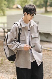 2023秋麂皮绒cityboy口袋装饰长袖衬衫男工装夹克外套C22652-P65图片