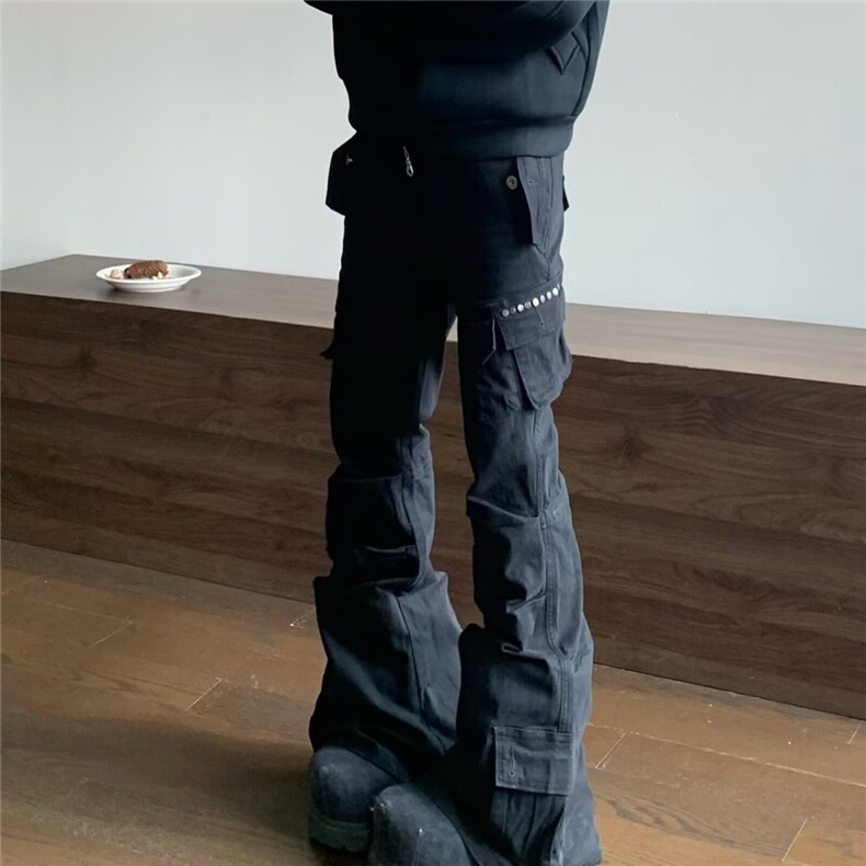 美式复古多口袋拉链工装裤男女高街潮牌cleanfit宽松直筒休闲长裤,男装工装外套,星座1210-1