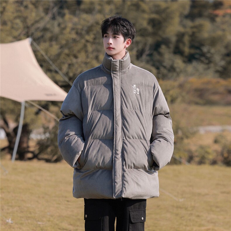 字母刺绣灯芯绒麻花条冬季纯色棉衣棉服外套男XMY2312-P115控158,男装棉衣,电商B370