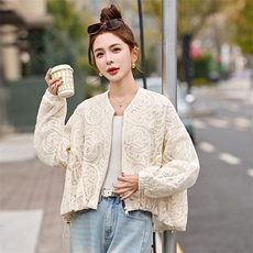 棒球服外套女2025开春新款小个子超好看洋气休闲减龄短款蕾丝夹克，女装防晒衣，依多米