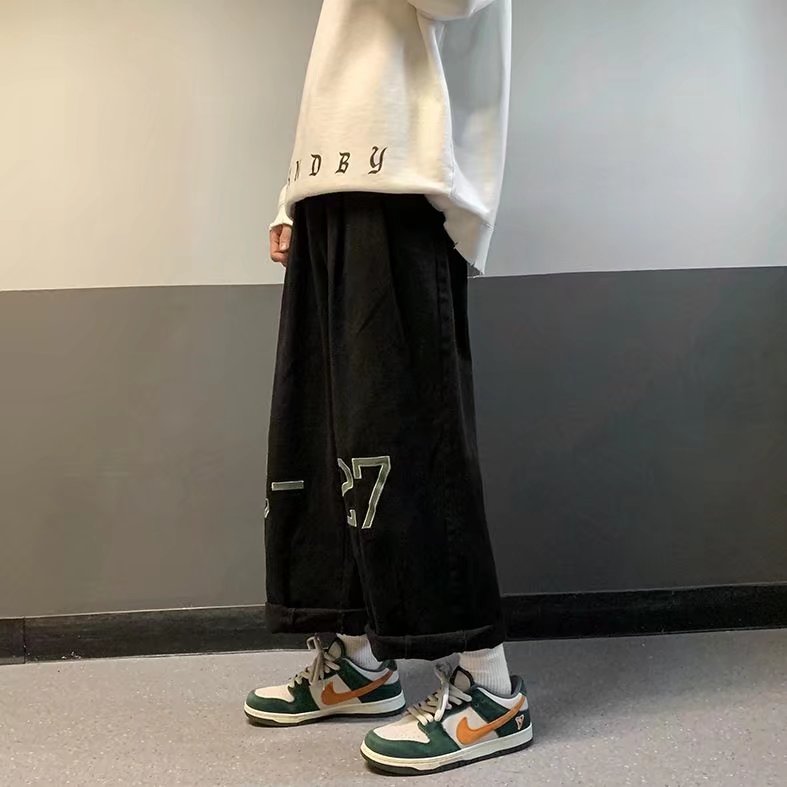 美式高街拼接工装裤男ins直筒阔腿裤A535P38，男装休闲裤，星座1116-2