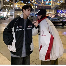 潮牌冬新款复古撞色立领机车宽松休闲棉服外套，男装棉衣，星座506A