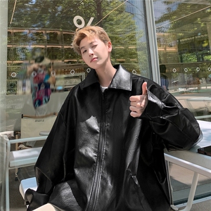 港风新款男女美式街头休闲大码PU皮夹克 Y01-P55图片