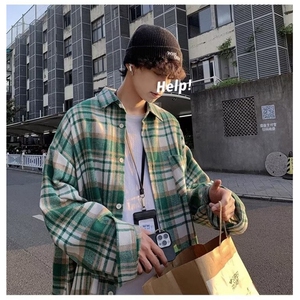 格子长袖衬衫男潮牌潮流情侣休闲宽松痞帅衬衣外套 XC252图片