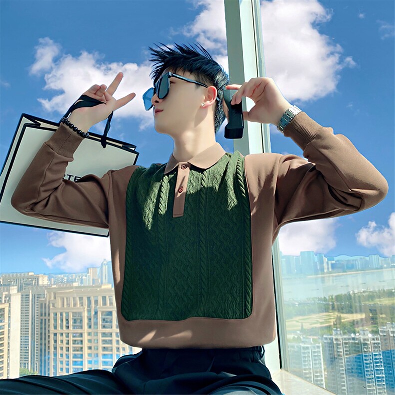 AW130/特P78控108秋季社会小伙拼接撞色设计感百搭小伙卫衣男咖首图片